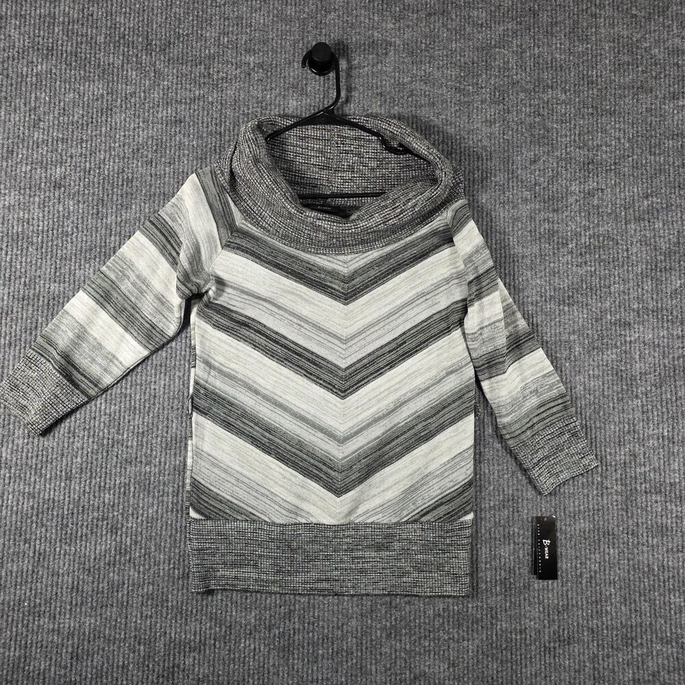 B Wear Women XL Gray Chevron‎ Cowl Neck Sweater Tunic Top 3/4 Sleeve NWT